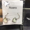 Aretes acero argollas plateadas con corazón blanco