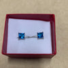 Aretes plata perla cuadrada celeste