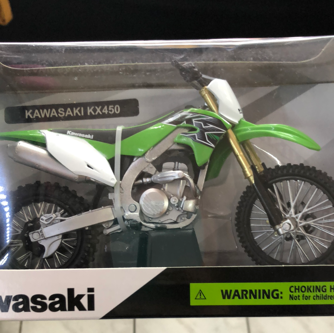 Moto pequeña KAWASAKI KX450 verde 1:12